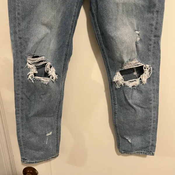 Outfitters AEO Distressed Busted Knee Mom Jeans Size 2 Short EUC - Image 2