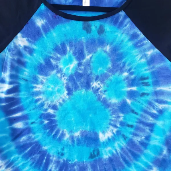 Over The Limit Blue Paw Print Tie Dye Raglan Short Sleeve T-Shirt Size XL - Image 2