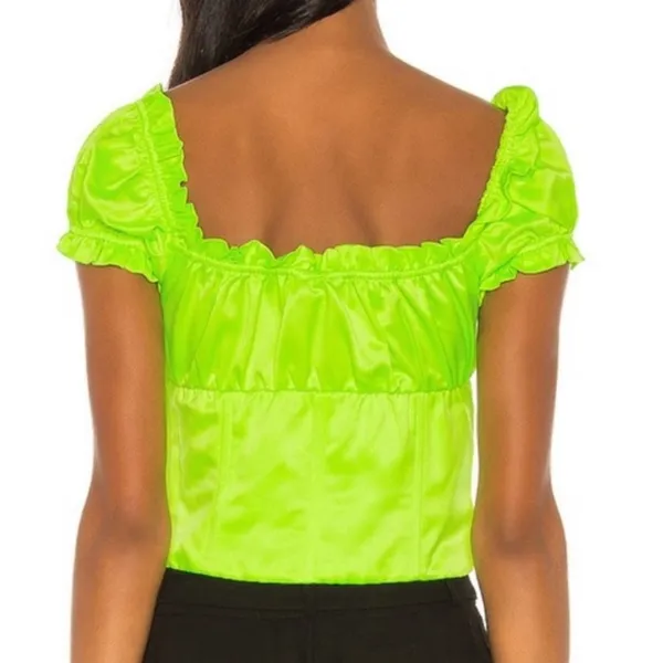 I.AM.GIA Naomi Ruched Milkmaid Neon Green Crop Top Shirt Blouse - Image 5