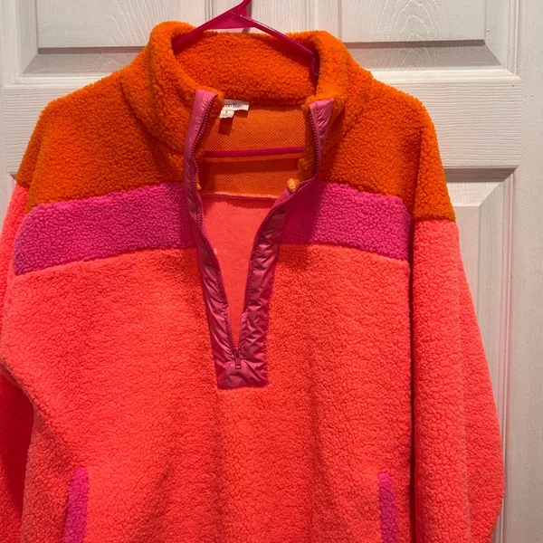 Cotton Bleu Womens Neon Colorblock Sherpa Quarter Zip Pullover Sweater Small - Image 5