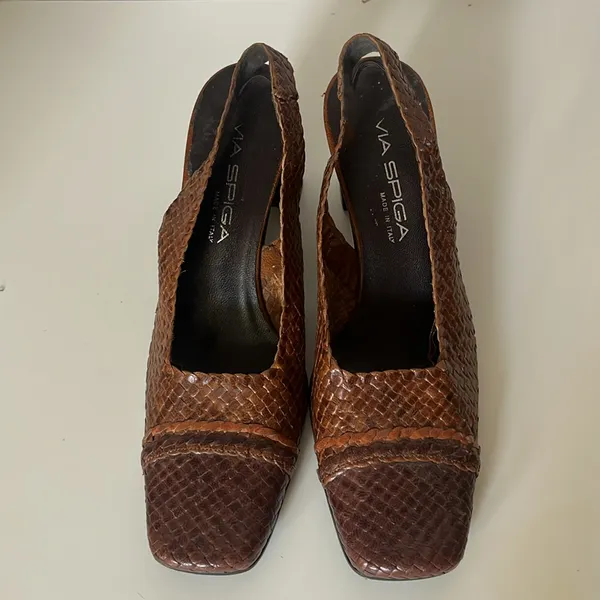 Via Spiga Woven Brown 3” Block Heels in Size 6M 56 - Image 2