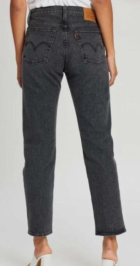 Levis Premium Womens Wedgie Straight Crop Denim Jeans Black Gray High Rise - Image 2