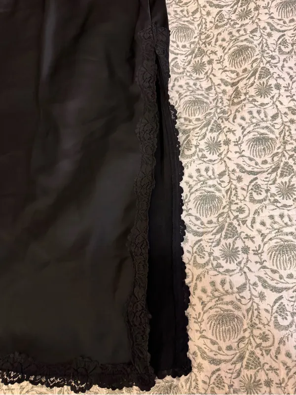 wild fable Black Satin Midi Skirt with Lace Side Trim - Image 3