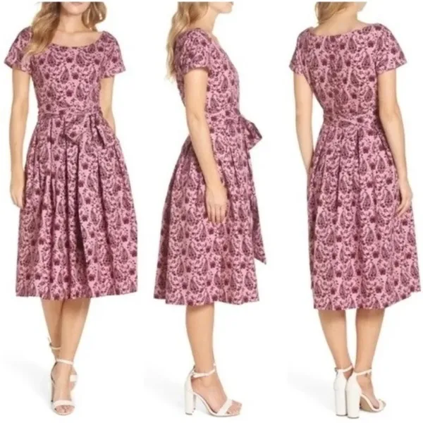 GAL MEETS GLAM Hallie Dress Paisley Floral Pink Purple Box Pleats Pockets Size 8 - Image 13