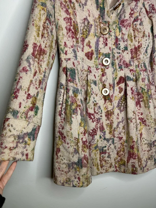 Anthropologie Elevenses Blurred Watercolor colorful Fresco Wool Peacoat size 2 - Image 3