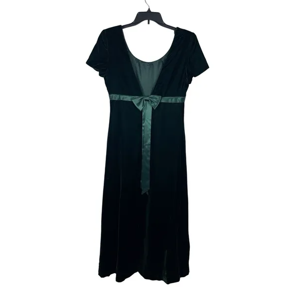 Donna Ricco Velvet Emerald Green Maxi Short Sleeve Empire Waist Dress 8 - Image 2