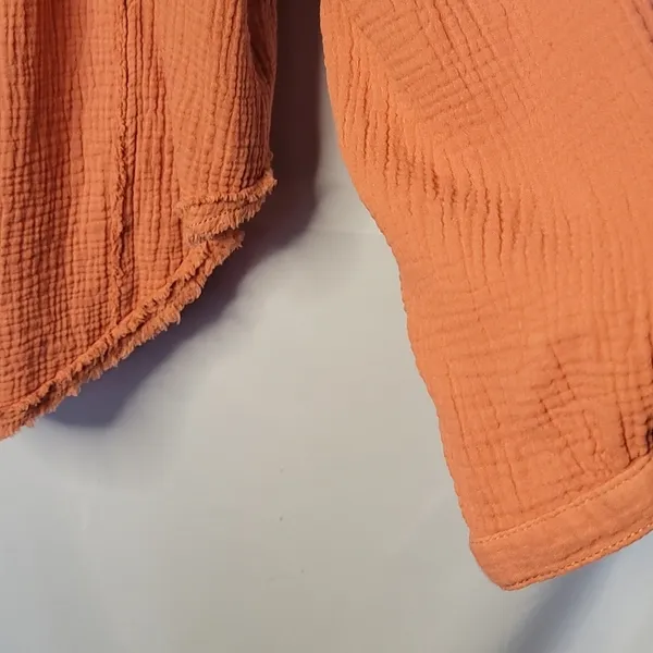 Free People We The Free Relaxed Perpetual button down orange raw hem shirt sz M - Image 7