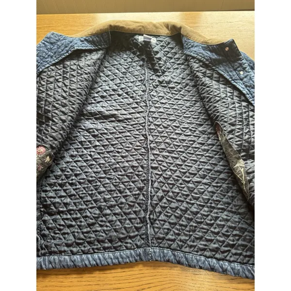 VTG HAIK’S Quilted Denim Jacket 2X USA Floral Patch Corduroy Collar Americana - Image 10