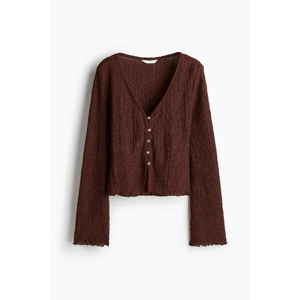 HM Womens Textured Crinkle Cardigan Top Brown Gold Button V-Neck Large 1283685-1 - Image 2