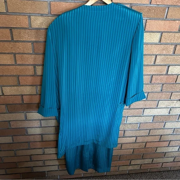 Vintage 70s/80s Leslie Fay Teal 2 Piece Midi Dress & Cover Striped Size 12 - Image 2