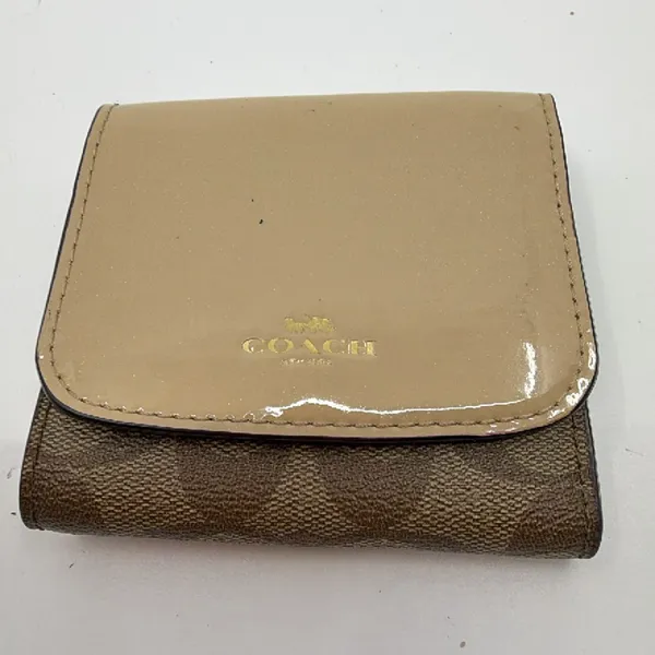 Coach Signature C Brown Beige Patent Leather Wallet - Image 5