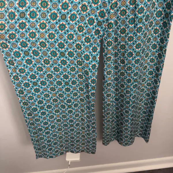 Alice + Olivia Small Russell Pants‎ High Waist Geo Teal Blue Wide Leg Boho Gypsy - Image 6