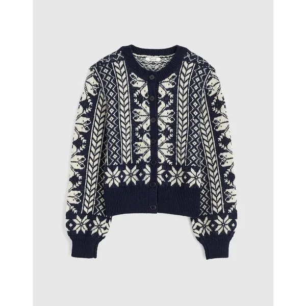 NEW Madewell Fair Isle Cardigan Jacket in Wool Navy Ivory Pattern Womens XL - Image 5