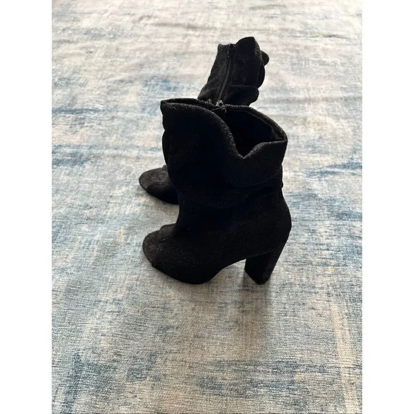 Qupid Black Sparkle Fabric Peep Toe Side Zip Block Heel Boots Size 6 - Image 5