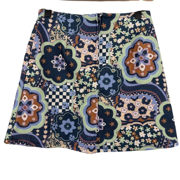 Altar'd State Retro Inspired A-Line Mini Skirt Blue Green Women XS 70s Floral‎ - Image 3