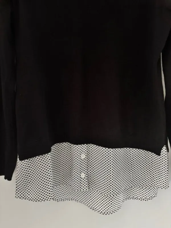 Adrianna Papell Women’s M Black Layered Look Polka Dot Collared Sweater Top - Image 5