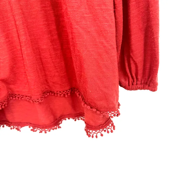 Altar'd State size Medium long sleeve‎ shirt top blouse red v neck crochet hem - Image 3