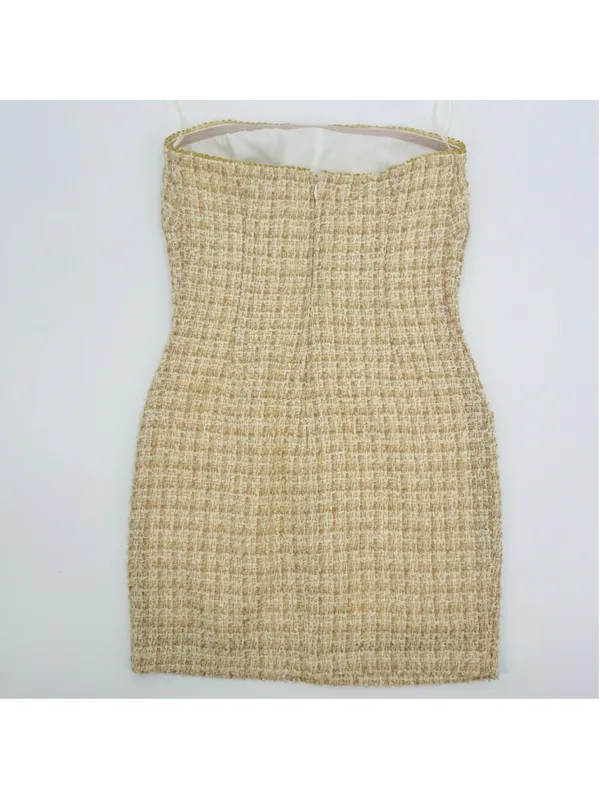 Anthropologie Eva Franco Strapless Tweed Dress Size 2 Beige Gold - Image 4
