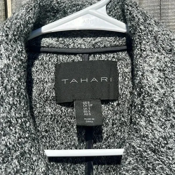 Tahari wool blend jacket‎ size small notch moto jacket tweed jacket neutral grey - Image 7