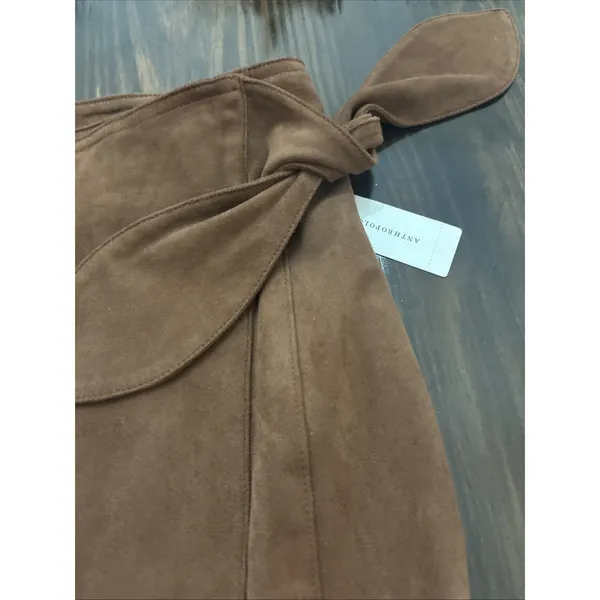 Anthropologie NEW NWT Lauren Sueded Wrap Midi Skirt Brown Size M - Image 3
