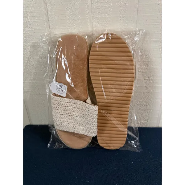 Handmade Crochet Platform Espadrille Slides Off-White Woven Sandals Size 9.5 - Image 2