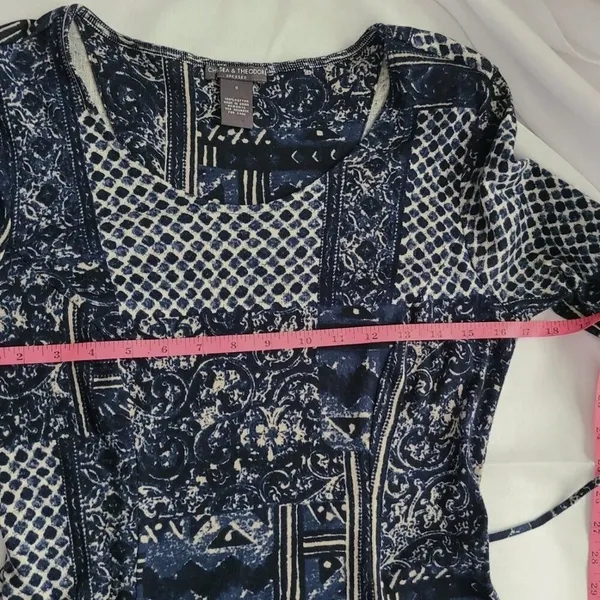 Chelsea and Theodore dress Small Blue White Fit Flare tie waist Cotton‎ - Image 8