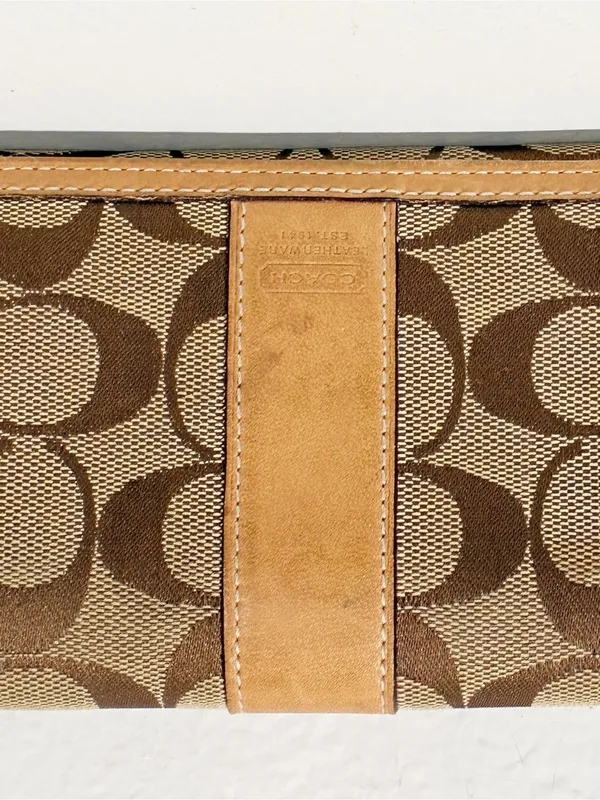 Coach Brown Signature C Canvas Long Wallet Checkbook - Image 2