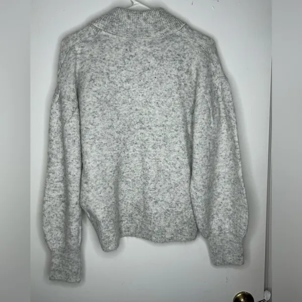 Madewell Shawl Collar Wool Sweater Grey Marled Knit Pullover Puff Sleeve. Size S - Image 2