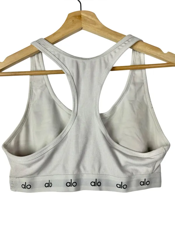ALO Yoga Cream Icon Ribbed Henley Athletic Bra M - Image 3