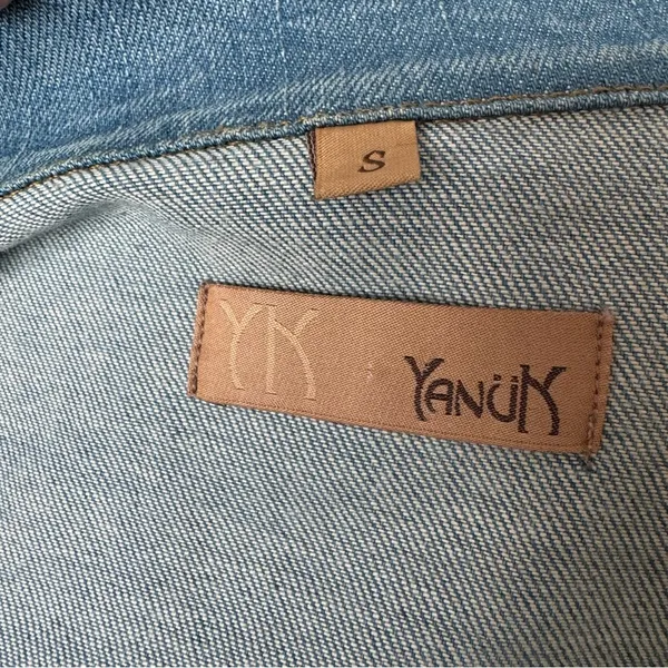 Yanuk Distressed 6 Pocket Distressed Denim Blue Jean Jacket Y2K size Small‎ - Image 7