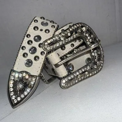 Vintage Chunky Y2K Studded Equestrian Western Boho Preppy Metal White Cross Belt - Image 2