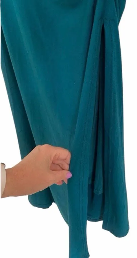 ✨VICI Elisabeth Mock Neck Side Slit Ruched Midi Teal Sz Medium Dress✨ - Image 11
