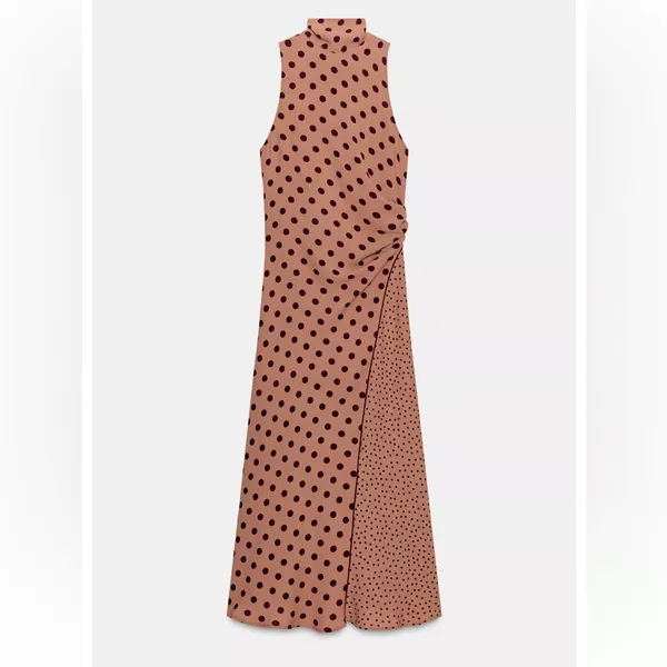 Zara NWT polka dot contrasting midi dress dusty pink & maroon dots - Image 6