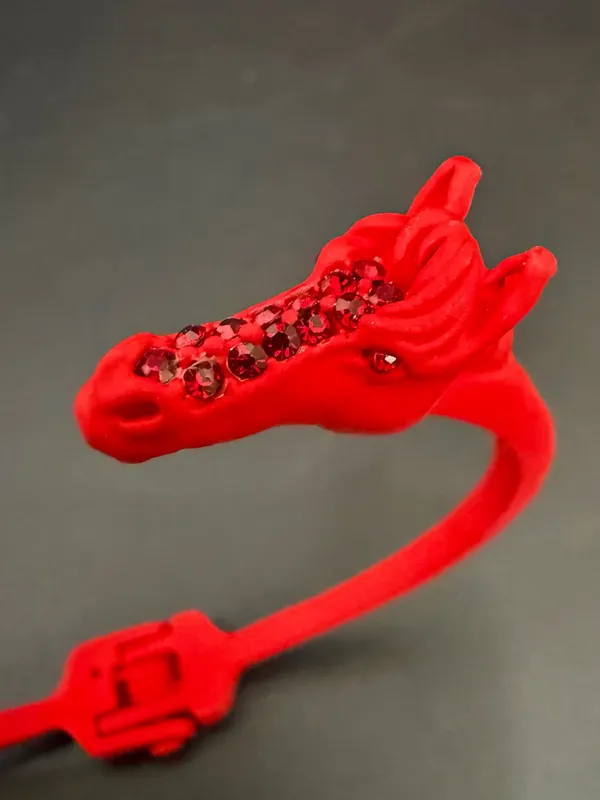 Red-tone Double Horse Head with Rhinestones Open Cuff Bangle Bracelet - Image 7