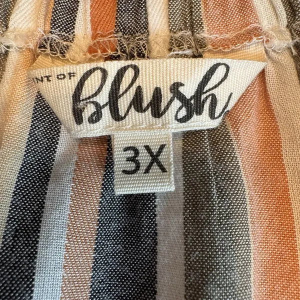 Hint of Blush Striped Cold Shoulder Midi Dress Plus 3X Boho Tie Sleeve Cotton - Image 5