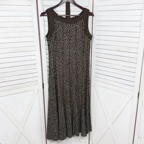 Perceptions Polka Dot Panel A Line Midi Dress Sleeveless‎ Brown White 12 - Image 9