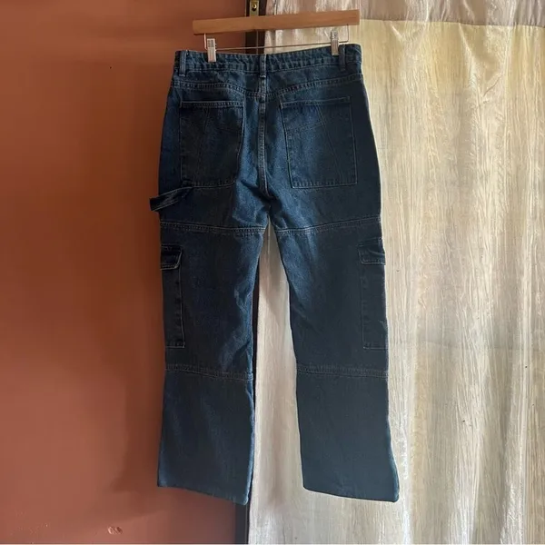 Edikted Jaimie Cargo Jeans Baggy Fit Pockets Low Waist Blue Denim Y2K NEW Size L - Image 8