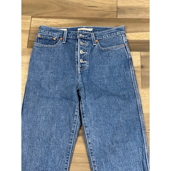 Levi’s Premium Wedgie Straight Cropped High Rise Button Fly Raw Hem Cotton Denim - Image 2