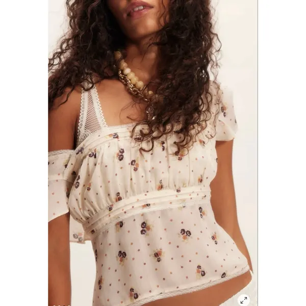 Free People Prairie Field Top Swan Combo NWT Smocked Boho Cottagecore Fairy Sz L - Image 3