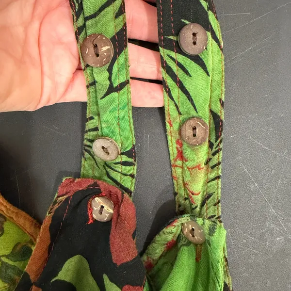 Dungarees L/XL Overalls Green Floral Patchwork Viscose Boho Hippie Stretch Artsy - Image 11