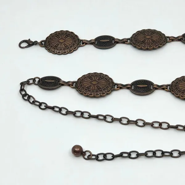 Y2K Boho Antique Bronze Medallion Chain Belt, Fits 22–37.5 Inches, X7GA1174 - Image 7