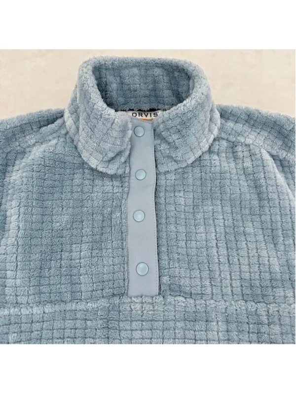 Orvis Pastel Blue Pullover Quarter Snap Mock Neck Pockets Teddy Faux Fur Medium - Image 2
