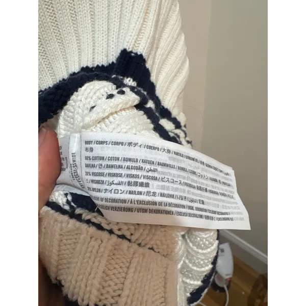 Abercrombie & Fitch Womens Cream Navy Striped Ribbed‎ Mock Neck Sweater Medium - Image 2