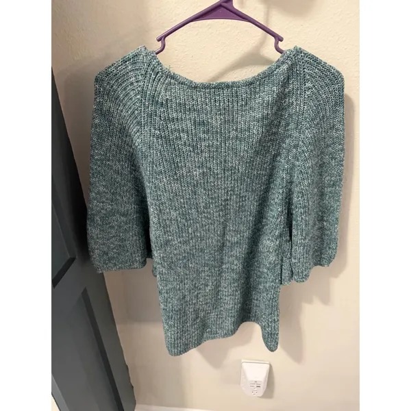 LOFT Outlet Teal White V-Neck Sweater M - Image 2