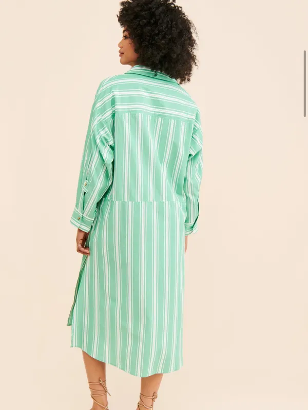 NWT Anthropologie Mint Green and White Striped Midi Shirt Dress Cotton - Image 2