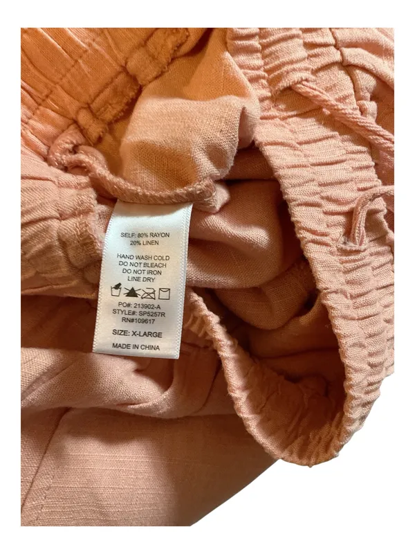Shinestar Pink Linen Blend Wide Leg Pants XL Elastic Drawstring Waist Boho Cozy - Image 4