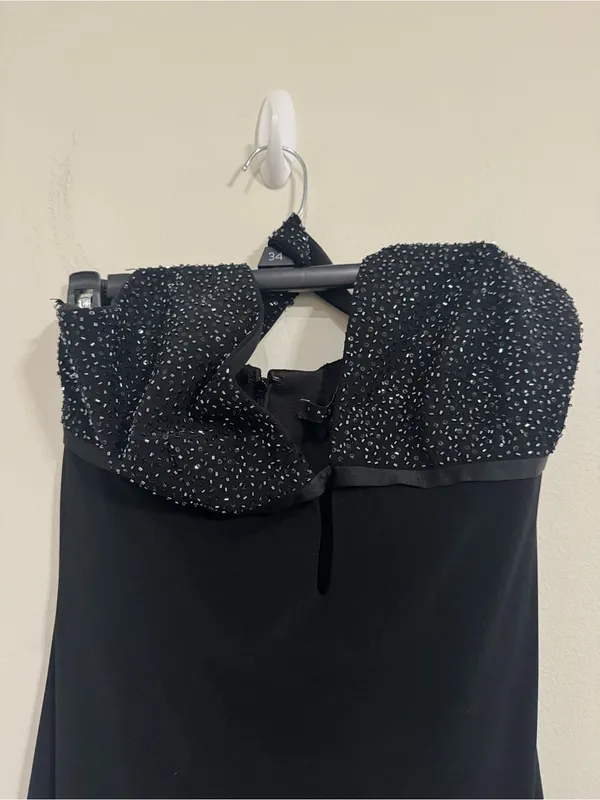 Laundry by Shelli Segal Black Maxi Halter Dress Embellished Gown size 8 - Image 4