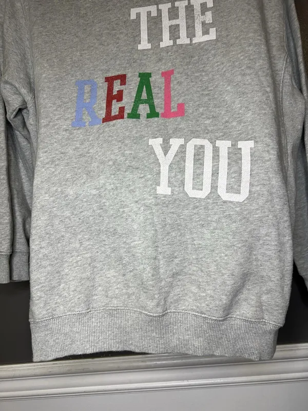 Aerie Be The Real You Back Hoodie Womens Medium Gray Graphic Fleece Pullover - Image 3