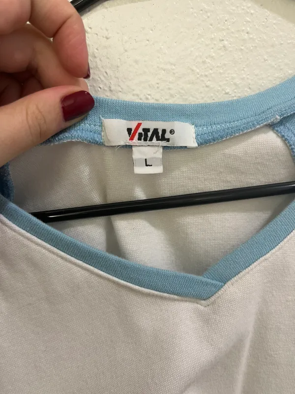 Vintage Cropped Baseball tee Blue Size L - Image 2