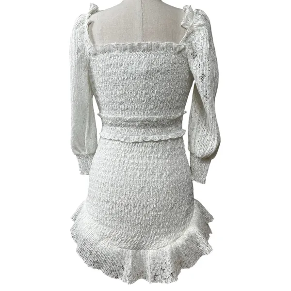 Saylor Gal Ruffle Lace Mini Dress in White Size Medium Bridal Boho Western - Image 3